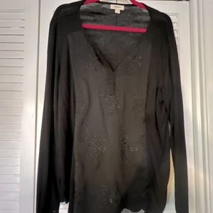 Black long sleeve tee with front sheer overlay